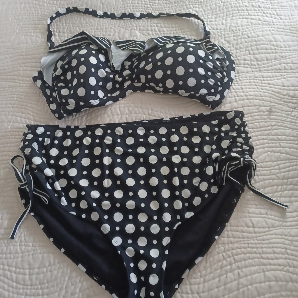 Kim Gravel x Swimsuits For All Polka Dot High Waist Bikini Set Black White 18W